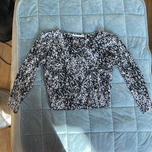 Nadia Tarr Black and White Long Sleeve Paint Splatter Crop top